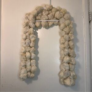 Vintage Cream Rabbit Fur Pom-Pom Scarf | Coquette & Winter Luxe Aesthetic